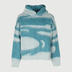 2025 personnalisé hommes moelleux floue 100% coton tricoté à capuche écologique à manches longues épaules tombantes vagues Jacquard tricots pour - Product Image 4