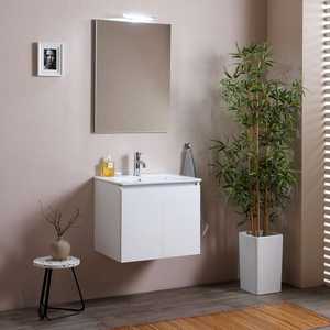 Mobile Bagno Sospeso in Legno Bianco da 60cm con Specchio, Set Belize - Product Image 1