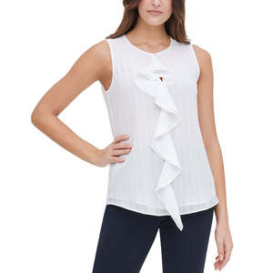 Top da Donna Tommy Hilfiger Taglia Grande con Volant Frontale in Tessuto Intrecciato Colore Bianco - Product Image 1
