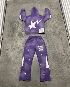 Pantalon évasé vintage en éponge française surdimensionné personnalisé et ensemble de sweat à capuche survêtement brodé en détresse lavé à l'acide survêtement pour hommes - Product Image 1