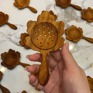 Factory Hand Carved <b>Wooden</b> Spoon With Leaf Handle/ <b>Wooden</b> Sunflower Spoon / Acacia Wood Scooper for Sensory or Kitchen Use - Product Image 1
