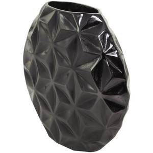 Target World Aluminum Modern Bud Shape with Geometric Pattern <b>Decorative</b> <b>Vase</b> Glossy Black Powder Coating - Product Image 5