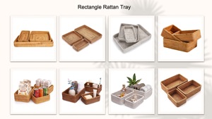 Organisateur rectangulaire de plateau de service en rotin tissé à la main élégant pour le petit déjeuner, les boissons, les collations et le stockage de fruits avec options - Product Image 6