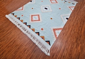 Alfombra de Tejido Plano de Lana y Acrílico con Patrón Geométrico, Rectangular, Estilo Bohemio, Hecha a Mano para Sala de Estar y Uso Doméstico - Product Image 5