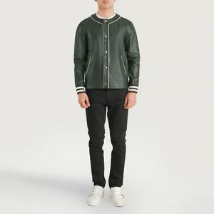 Veste universitaire verte personnalisée pour hommes dans un style décontracté col montant fermeture à glissière logo d'hiver-Position avant Service OEM offert - Product Image 5