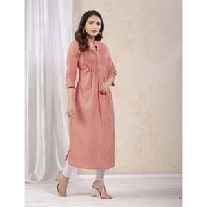 Kurti droit imprimé pêche avec motifs Butti et autres accessoires ethniques - Product Image 5