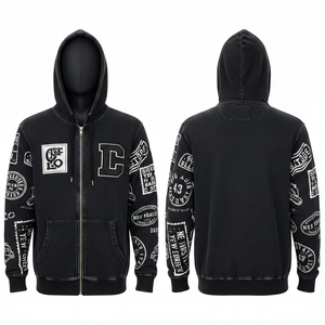 Custom Patch Embroidery <b>Zip</b> <b>Hoodie</b> Cut and Sew Embroidery <b>Cropped</b> Acid Wash Distressed Heavyweight <b>Zip</b> up <b>Hoodie</b> 2026 - Product Image 1