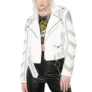 Chaqueta con tachuelas de cuero estilo motorista para mujer, gran oferta, chaqueta de cuero auténtica de calidad superior para mujer - Product Image 1