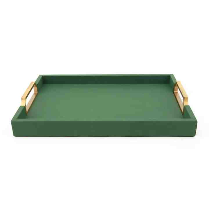 Wholesale Handmade Rectangular Bamboo Serving Tray Luxury With Metal Handles and Lather Finished Wood Breakfast Tray for Food