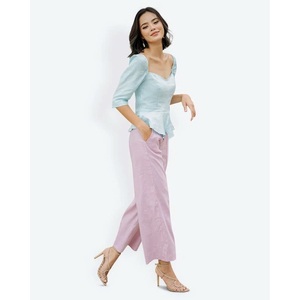 Pantalon décontracté en lin 100% pour femmes coupe ample et jambe large taille moyenne avant plat Design respirant - Product Image 4