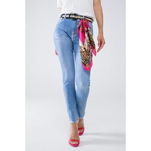 Jeans de Mezclilla de Cintura Alta con Efecto Metálico Super Skinny, Decorados con Cinturón, Lavables, Transpirables, Talla XL, Pantalones Ajustados, Estampado de Pierna Ancha - Product Image 1
