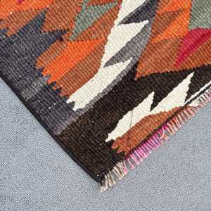 Tapis turc, tapis vintage 3x9,6 pieds, tapis en laine kilim orange - Product Image 4