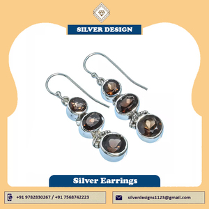 Wholesale Top Selling Good Quality Mix Shape Bezel Set Smoky Quartz Gemstone Fine 925 Sterling <b>Silver</b> <b>Drop</b> <b>Earrings</b> Jewelry - Product Image 4