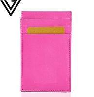 Porte-cartes RFID de luxe unisexe, court, fait main, en cuir de chèvre Nappa véritable, durable, design ouvert élégant, couleurs vives, double compartiment