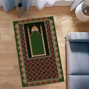 Alfombra Impresa - Alfombra de Oración Verde, Diseño Islámico Personalizado, Lavable a Máquina, con Pelo Suave - Product Image 4