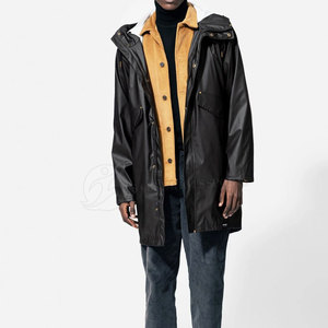Long manteau de pluie personnalisé imperméable veste de pluie pour hommes avec capuche à cordon de serrage bouton imperméable - Product Image 3