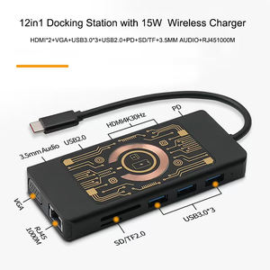 Station d'accueil <span class=keywords><strong>12</strong></span> pouces avec chargeur sans fil 15W double HDTV résolution 4K RJ45 VGA SD pour ordinateur portable <span class=keywords><strong>Mac</strong></span> <span class=keywords><strong>OS</strong></span> Windows Linux - Product Image 4