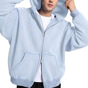 Tenue de streetwear personnalisée sweat à capuche lourd et surdimensionné sans ficelle sweat à capuche zippé délavé à l'acide hommes sweats à capuche pour la vente en gros - Product Image 1