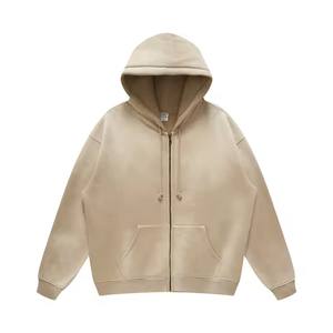 Sweat à capuche marron à fermeture éclair très vendu, broderie 3D, logo personnalisé, couleurs, hiver, 100% coton, uni, imperméable, respirant pour - Product Image 2