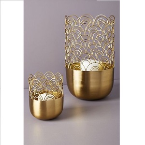 Candle Stand Metal Candle Holder for Lighting and Home Decoration <b>Set</b> Stylish Antique Finish Decorative Candle Jar Holder - Product Image 1