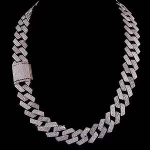 Moissanite dos filas Iced Miami cadena de eslabones cubanos VVS1 diamantes pesado Hip Hop fiesta collar 925 plata esterlina - Product Image 1