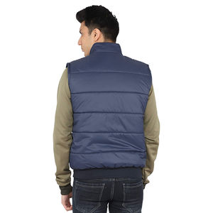 Dernier modèle de gilet matelassé bleu pour homme avec design personnalisé et fermeture éclair de marque, fabriqué en nylon/coton, état neuf, gilet matelassé - Product Image 2