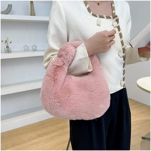 Winter Fashion Small Cute Custom Plush Handbag <b>Fur</b> Tote Fluffy Bag for Women Closure and Pearl Chain Shoulder Strap - Product Image 4