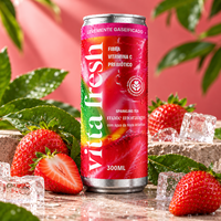 Thé pétillant Vitta au maté et à la fraise 300ml, boisson brésilienne au maté torréfié avec saveur de fraise, fibres et vitamine C