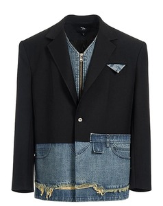 2025 diseño de nicho abrigos a medida personalidad imitación de dos piezas empalmado Denim Blazers hombre guapo traje de manga larga chaquetas para hombres - Product Image 1