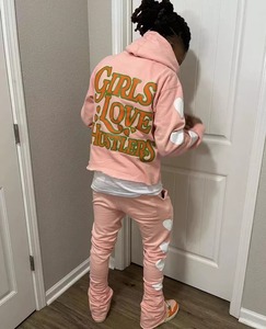 Custom Puff Print <b>Mens</b> Women Sweatsuit Sets Unisex <b>Sweat</b> <b>Pant</b> Track Suit Stacked Flare <b>Pants</b> And Raw Hem Hoodie Set <b>For</b> <b>Men</b> - Product Image 5