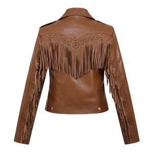 Veste à glands noire de style français pour femmes 2 boutons en imitation cuir à manches longues coupe ample col costume avec nouveau design - Product Image 4