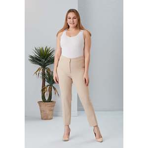 Pantalones de Tela de Poliéster y Elastano Color Crema Talla Grande RMG para Mujer - Pantalones Cómodos para Uso Casual de Invierno - Product Image 4