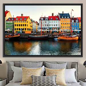 Toile imprimée décorative : Vue sur le Nyhavn du Danemark, paysage de Copenhague, 1P : encadrée en noir - Product Image 1