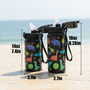 SilverJet <b>Kids</b> Stainless Steel Water Bottle 14oz 18oz Vacuum Insulated With Straw And Lid Cartoon Design For Outdoor School Use - Product Image 1