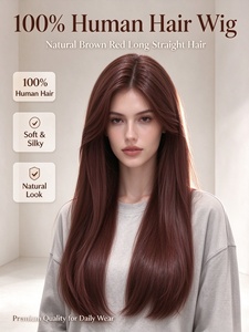 Perruque 100% cheveux humains, longue et droite, brune naturelle, aspect soyeux et naturel, idéale pour un usage quotidien - Product Image 1