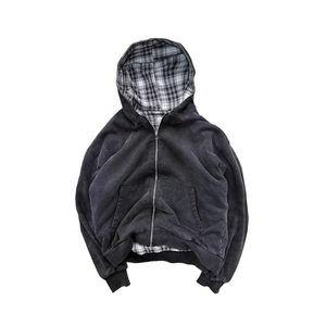 Sweat à capuche unisexe réversible en coton 100% de haute qualité, style Y2K, à carreaux, décontracté, pour l'hiver, brodé et teint uni - Product Image 4