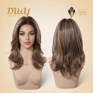 Rachel-DWY Women's 18-Inch Glueless Synthetic <b>Wig</b> with Free Part Collarbone Length Wavy <b>Brown</b> Lace Front for Autumn Outfits - Product Image 2