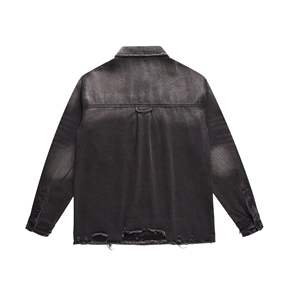 Veste en jean d'hiver de haute qualité avec broderie noire délavée à l'acide pour hommes - Product Image 2