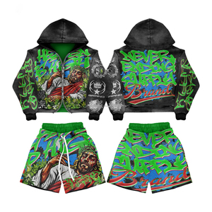 Conjunto de Sudadera con Capucha y Pantalones Cortos de Algodón Grueso de Alta Calidad para Hombre, Sudadera con Capucha Corta con Estampado Personalizado, Ropa Urbana para Hombre - Product Image 1