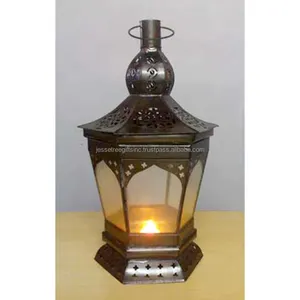 Metal & Glass Candle Lantern With Black Powder Coating Finishing Hexagonal Shape Mash Design Genuine Quality For Home Decoration