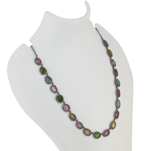 Multi Tourmaline Gemstone Pave Diamond Oxidized 925 Silver Handmade Long Necklace Jewelry Wholesale - Product Image 4