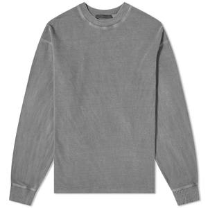 240gsm Faded Black Retro T-shirt Camiseta de manga larga de gran tamaño con cuello redondo Vintage Washed Distressed Men's Sweatshirt DDP Shipping - Product Image 3