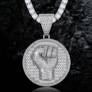 Collar con Colgante de Puño con Diamantes Cultivados en Laboratorio, Estilo Hip Hop, Joyería al por Mayor OEM - Product Image 4