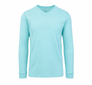 Men's Solid Casual Polyester/Cotton Breathable Regular Fit Long Sleeve V-Neck <b>Tee</b> (S-2XL) - Product Image 5
