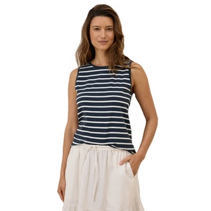 Meilleure qualité femmes sans manches débardeur décontracté rayé col rond coton polyester vêtements d'été logo personnalisé en gros dames gilet - Product Image 1