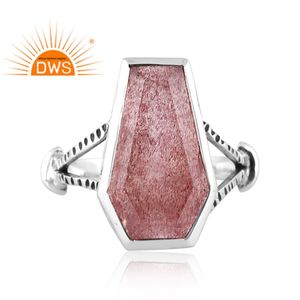 Best Selling <b>Oxidized</b> Sterling Silver Natural Strawberry Quartz Gemstone Statement Ring Custom Jewelry Manufacturer - Product Image 3