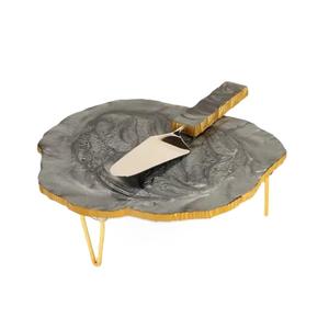 Classic Design Resin <b>Cake</b> Platter With Metal Stand And <b>Cake</b> <b>Server</b> Knifes Set For Wedding & Birthday Party Events At Best Price - Product Image 1