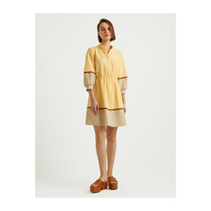 Uzun Kollu <span class=keywords><strong>Ka</strong></span>çı<span class=keywords><strong>k</strong></span> Yakalı Koton Elbise abiti Casual prodotto - Product Image 3