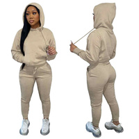 Conjunto de sudadera y pantalones de manga larga para mujer cómodo al por mayor, conjunto informal a juego para entrenamiento, deportes y fitness