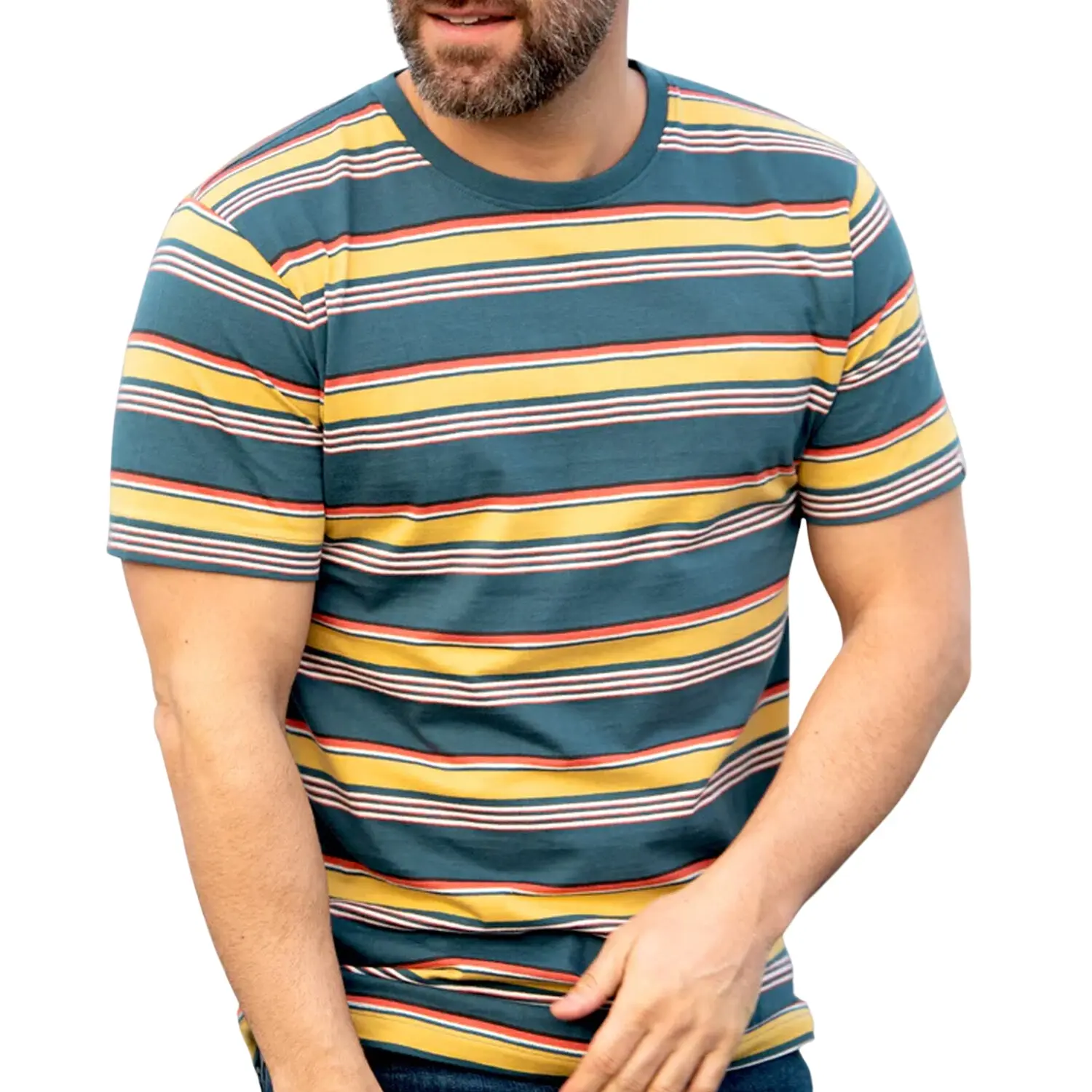 Мужская футболка в полоску с круглым вырезом и коротким рукавом, Высококачественная Фирменная Повседневная футболка от производителя из Бангладеш